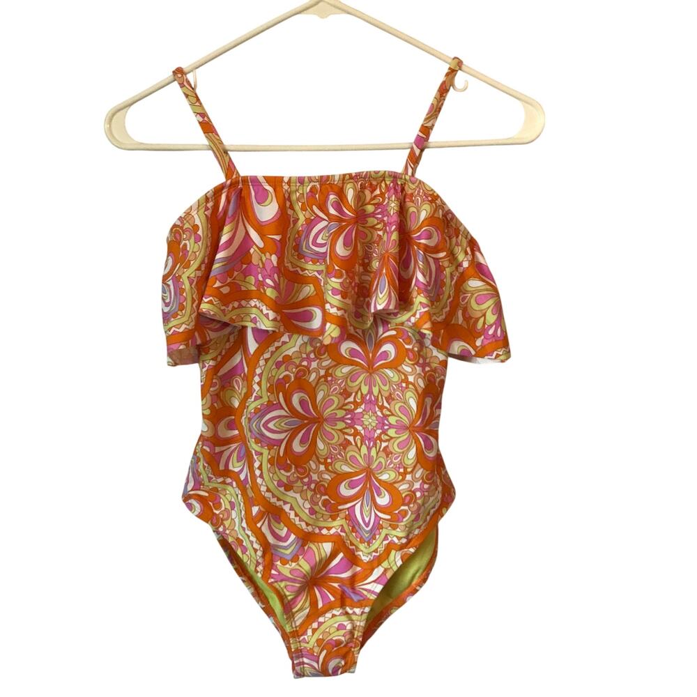 Raisins Swimsuit One Piece 14 Girls Tropical Floral Ruffle Hippie Psychedelic
